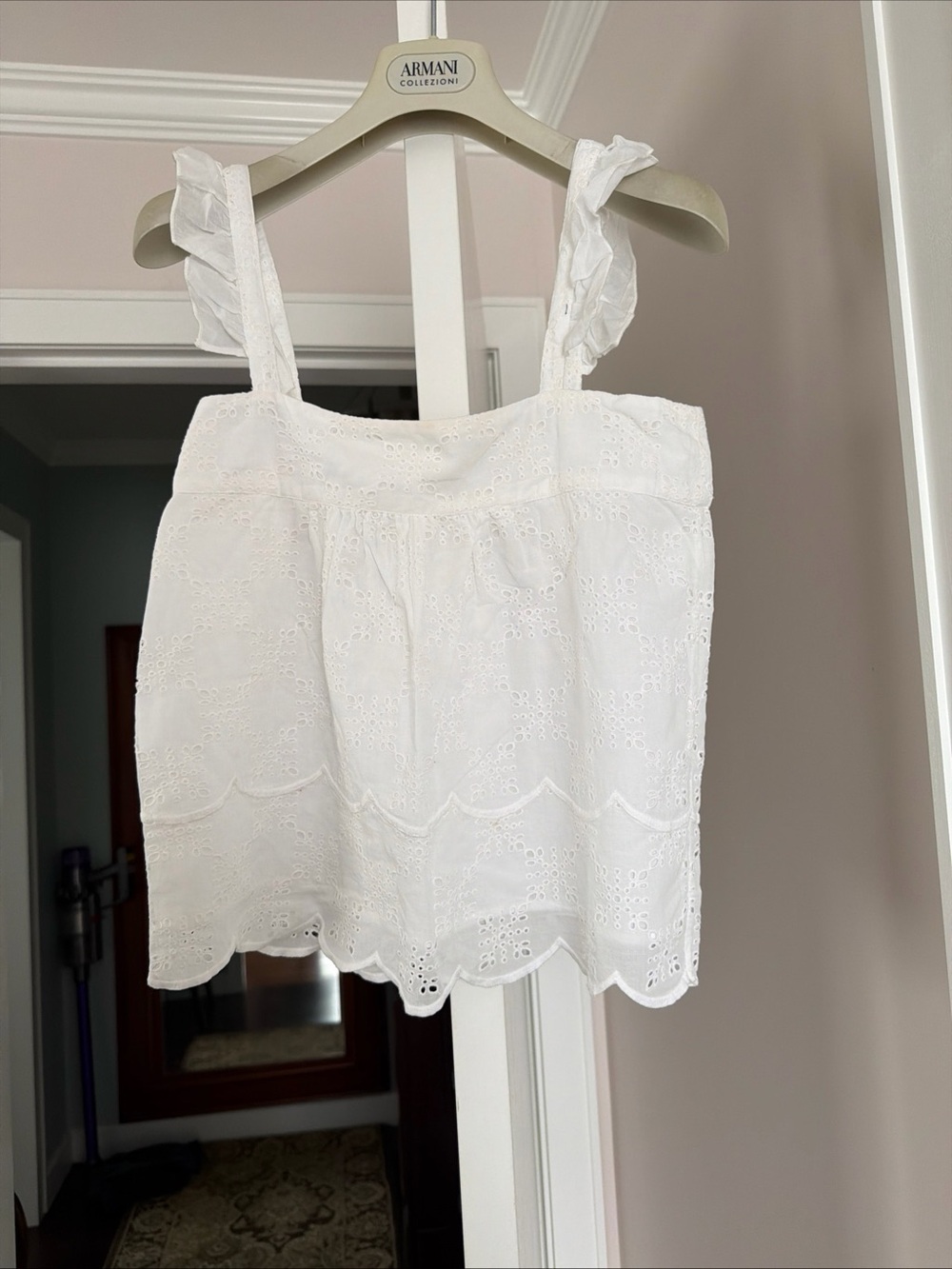 St.Roche cotton  White Eyelet Ruffle Strap Crop Top size XS